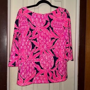 Lilly Pulitzer Pink and Black Pineapple Long Sleeve Top